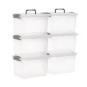 8.5 QT Storage Bins with Lids Clear Plastic Bins with Grey Handle Stackable S...