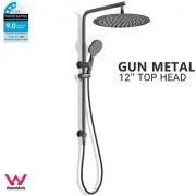 Gun Metal Round 12" Dual Rain Shower Head Handheld Sliding Rail Diverter Set DIY