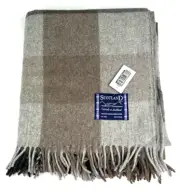 Tweeds of Scotland Wool Throw Blanket/Rug Fringe Grey Navy Check 61"x65" NWT
