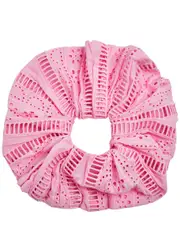Damson Madder Oversized Broderie Anglaise Cotton Scrunchie - Pink ONE SIZE
