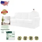 Premium Checkered Spandex Sofa Cover Set - 3 Seat Couch Protector in White Large