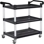[ABACAD] Plastic Utility Cart with Wheels Lockable, Heavy Duty Restaurant Cart, Service Cart for/Home/Office/Warehouse/Kitchen/Workshop,390 Lbs,2 Handles, Black.