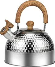 Tea Kettle, Rustproof Whistling Tea Kettle, Food Grade Stainless Steel Stove Top Tea Kettle, Even Heating Whistling Kettle Teapot with Anti-Scald Handle for Kitchens Gas Stove Induction Cooker(2L)