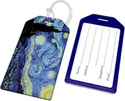 2 Pack - Starry Night Luggage Tags Heavy Duty for Suitcases & Backpacks - Vincent Van Gogh Bag Tag - Cute & Durable TSA Approved with Loop & Contact Card Business Card Size - Specialist ID