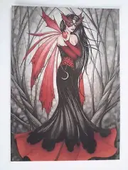Red Witch and Poison Apple Masked Faerie FAIRY POSTCARD ART PRINT BY AMY BROWN