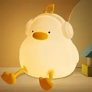 Duck Night Light, FULLOSUN Soft Silicone Music Listening Duck Lamp with Headphones, Perfect Bedside Nursery Nightlight Decor with Dimmable Timer Rechargeable, Kid Baby Girls Gift on Birthday Christmas