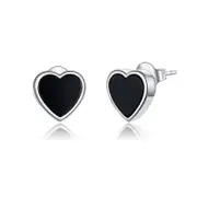 Sterling Silver Black Agate Heart Stud Hypoallergenic Earrings