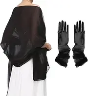 [HTTDSLF] Sheer Soft Chiffon Shawls, Wraps for Women, Ladies Chiffon Scarves Women, Ladies Scarves, for Evening Dress Wedding Bridesmaid Birthday Gift, Black, One Size