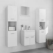 Modern White Bathroom Vanity Cabinet Set - Engineered Wood - Includes Sink Cabinet, Two High Cabinets, Mirror - Compact 36-Inch Space Saver Design