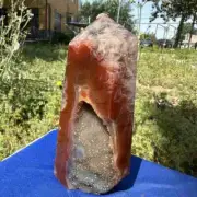 1055g Natural red agate geode obelisk quartz crystal tower healing