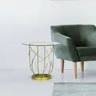 Spitiko Homes Round Side Table Gold & Clear Glass/22 x 22 x 20