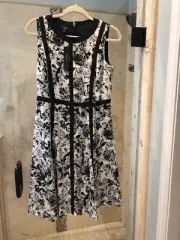 Nwt $150 TALBOTS MONET FLOWERS Black White Chiffon Fit Dress Size 6 S
