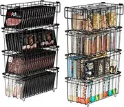 8 Pack Freezer Organizer Bins, Stackable Chest Freezer Baskets for Chest Freezer, Deep Freezer Organizer Bins with Handles, Small Wire Freezer Storage Basket, Black