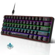 UHM 60% Wired Mechanical Gaming Keyboard, RGB Backlit Mini Keyboard with Blue...