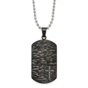 Stainless Steel Chisel Brushed And Polished Black Ip-Plated 1/10 Carat Diamond Cross Dog Tag On A 24 Inch Ball Chain Necklace