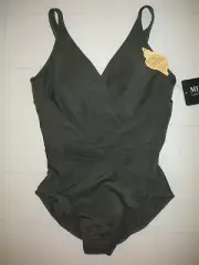 MIRACLESUIT Olivetta Green Rock Solid Twister 1PC Surplice Swimsuit Sz 16 NWT