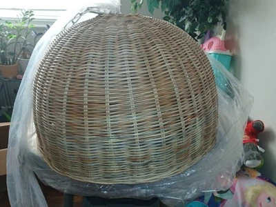 Kouboo Wicker Rattan Swag Lamp Hanging Round Ceiling Light Fixture NEW N PLASTIC