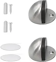 Heavy Duty Floor Door Stopper, Set of 2 Silver Stainless Steel Door Stopper with Rubber Bumper, Floor Mounted Doorstop with Hardware Screws and Adhesive, Dust-Proof and No Rust
