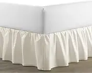 100% Cotton 800 Thread Count 1 Piece Ruffled Bed Skirt Dust Ruffle with Platform 21" Drop (Short Queen Size, White Solid)