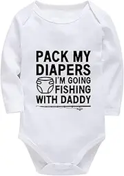 [WOOYONGING] Pack My Diapper I'm Going Fishing With Daddy Bring Home Outfits for Baby Boy Long Sleeve Baby Boy Bring Home Outf