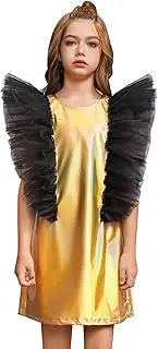[Jxstar] Girls Metallic Dresses, Sparkly Shiny A Line Tulle Princess Dress, Mesh Tutu Sleeve Party Holiday Outfits for Kids