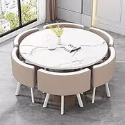 Dining Table Set for 6 Round Office Conference Table Reception Coffee Tables and 6 Chair,Faux Marble top + Metal Frame(Khaki)