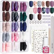 Teenitor 15 Packs Short Oval False Nails with Glue, Matte & Chrome Glitter Press on Nails Short, 360pcs Fake Nails Set with Glue on Nails for Women Girls Short Coffin Nails Tips with Nail Art Sticker
