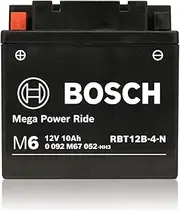 [Bosch] AGM Motorcycle Battery, Powersport Battery M6 RBT12B-4-N Mega Power Ride - 12V, 10 A/h Rate, 175 CCA, Lead-acid for Two-Wheeler Vehicles, Type B, Left (+) Right (-), 150 x 70 x 130 mm