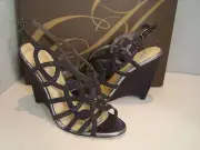 Enzo Angiolini Womens New Tinazio Black Multi Wedge Glitter Sandals Shoes 6 Med
