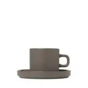 Blomus Pilar 7 Ounce Pack of 2 Coffee Cups with Saucers, Pewter - 63974
