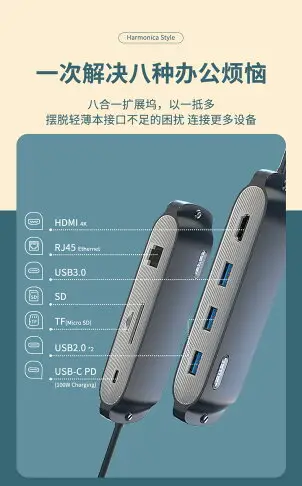 楓林宜居 私模新品 type-c擴展塢 usb hub集線器 USB3.0筆記本8合1拓展塢