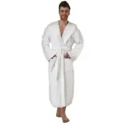 Bright White Hooded Robe for Men. Full Length, One Size Adult.