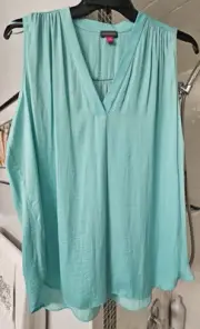 NWT Vince Camuto Women's Sleeveless Daybreak V Neck Top Size 1X in Bright Aqua
