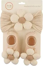 Mtxorvix Baby Girls Nylon Headbands Socks Set, Baby Girls Headbands and Bows Nylon Elastic Hair Bands Hair Accessories for Newborn Infant Toddler Kids (Beige, S)