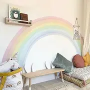 funlife Vinyl Large Rainbow Wall Mural Stickers Peel and Stick, Precut Giant Pastel Watercolor Rainbow Wall Decals for Girls Bedroom Kids Nursery Room Playroom, 94.49" x 55.12"
