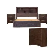 Catmint 4pc King Bed Suite Bedside Tallboy Bedroom Furniture Package Grey Stone