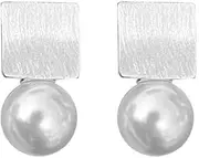 MAYJAI Sterling silver simple high-end sense geometric square imitation pearl stud earring earrings,Silver