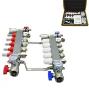 5-Branch PEX Radiant Floor Heating Manifold Set Stainless Steel Kit 1/2 PEX