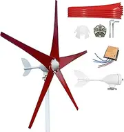 12V 24V 48V Wind Turbine Generator Power Kit 800W-1200W Wind Turbine Generator with MPPT Controller and 5 Red Blades, 2.5m/s Low Starting Wind Speed Windmill Generator for Homes,1000w,12V