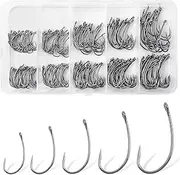 Barbless Fishing Hooks Kit, 250pcs Carp Fishing Hooks Trout Hooks Curved Shank Fly Tying Hooks Circle Hooks for Hair Rig Carp Fishing Tackle Saltwater Freshwater