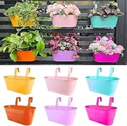 LaLaGreen Outdoor Hanging Planter (6 Pack, 11.2 Inch) Light Pink, Light Purple, Turquoise, Neon Pink, Yellow, Orange Metal Iron Window Box Flower Pot Deck Railings Fence Buckets Porch Garden Decor