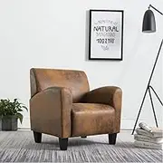 Faux Suede Leather Sofa Chair: Comfy Living Room Furniture for Gaming, Reading, Bedroom, Lounge, Spaces - Brown