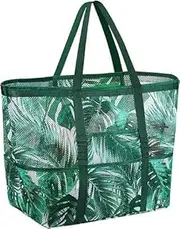 [Generic] Mesh Beach Bag Tote Bag for Women, Foldable Swim Large Beach Tote Bag with Zipper Pockets Waterproof Sandproof