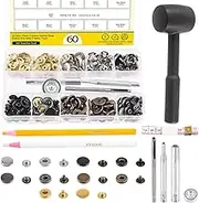 Mardatt 60 Sets Leather Snap Fasteners Kit with Installation Tools, 5 Color 15 mm Metal Snap Buttons Press Studs, Hammer, Setting Tools, Grease Pencils, Measuring Tape for DIY Leather