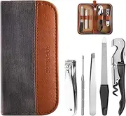 Manicure Set 5-Piece with PU Leather Case - Stainless Steel Nail Clipper Kit Includes Nail Clipper, Nail File,Tweezers, Ear Spoon & Wine Opener Tools for Home&Travel&Gift