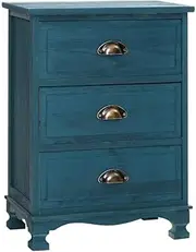 [Artiss] Bedside Table Vintage Blue Bed Side Tables Storage Small Narrow Desk Chest of Drawers, with 3 Drawer, Bedroom Living Room Home Furniture Tallboy Lamp Nightstand Cabinet in 62cm Height