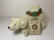 Boyds Bears Head Bean Collection Plush Marco Polar Bear Christmas HoHoHo Wreath