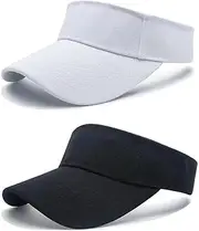 [VireEyU] Pack of 2 Unisex Visor Caps, Adjustable, Breathable and Sweat-Absorbing Peaked Cap, Ideal for Golf, Tennis, Baseball, Cycling and Running, Black/White, Black, L