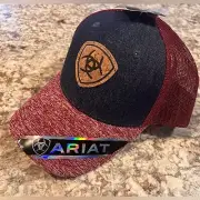 Ariat hat women’s one size SnapBack red maroon blue western adjustable mesh NWT