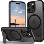 GUAGUA Magnetic for iPhone 14 Pro Case with Kickstand [Compatible with MagSafe][Wireless Charging] Anti-Fingerprint Slim Translucent Matte Shockproof Protective Phone Case iPhone 14 Pro 6.1",Black
